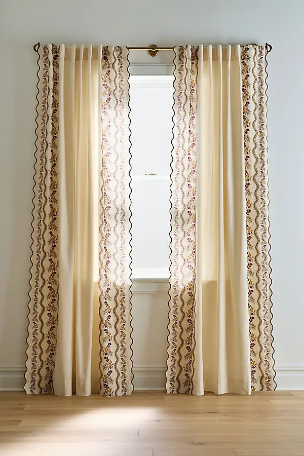 Bristol Scalloped Edge Floral Curtain - White, Cotton product