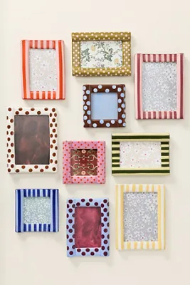 Brooke Patterned Photo Frame - Blue, Stoneware by Anthropologie, alternate view
