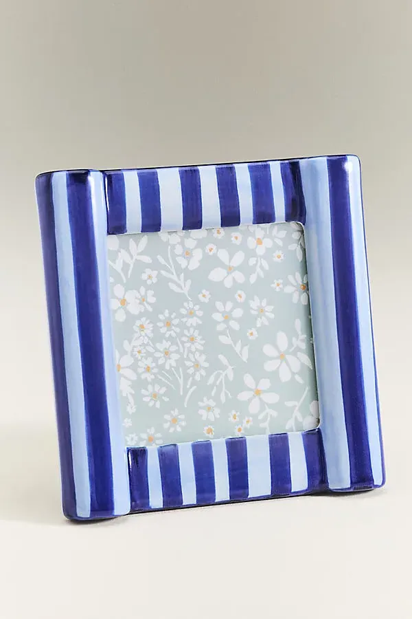 Brooke Patterned Photo Frame - Blue, Stoneware by Anthropologie