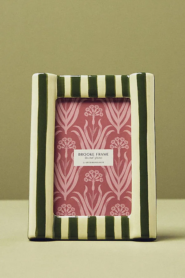 Brooke Patterned Photo Frame - Green, Stoneware by Anthropologie