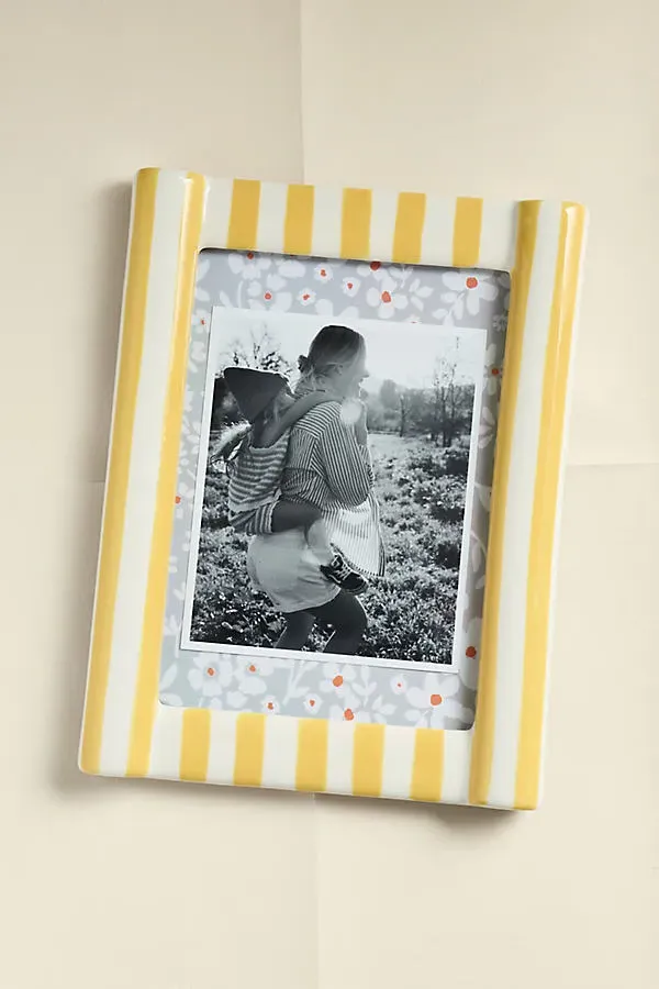Brooke Patterned Photo Frame - Yellow, Stoneware by Anthropologie