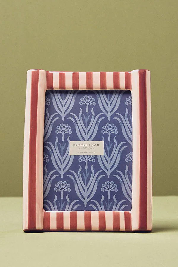 Brooke Striped Picture Frame - Pink, Stoneware by Anthropologie