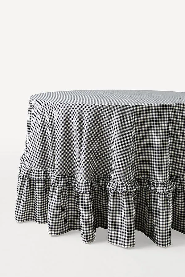 Brynn Gingham Tablecloth - Black, Cotton by Anthropologie