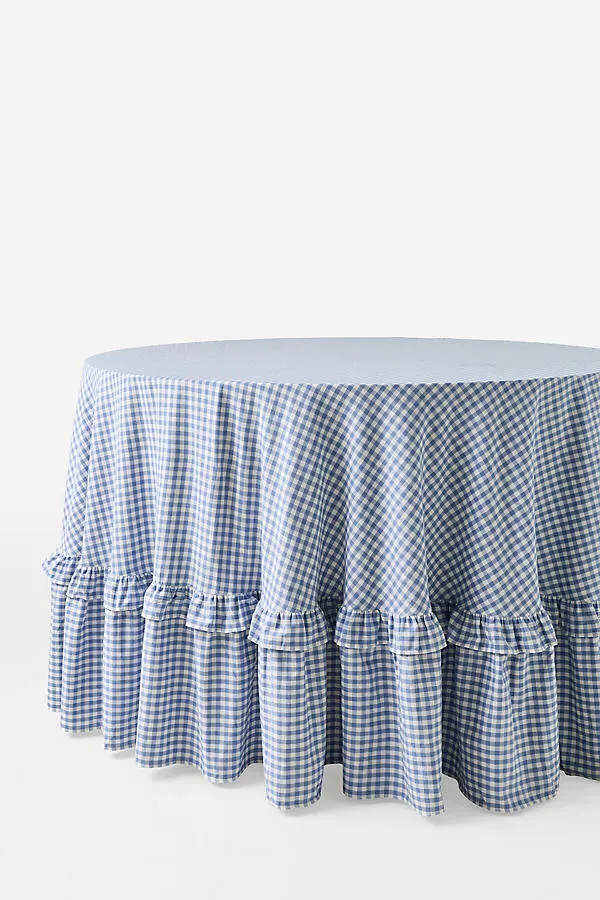 Brynn Gingham Tablecloth - Blue, Cotton by Anthropologie