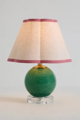 Bubble Glass Scalloped Shade Table Lamp - Green, Linen product
