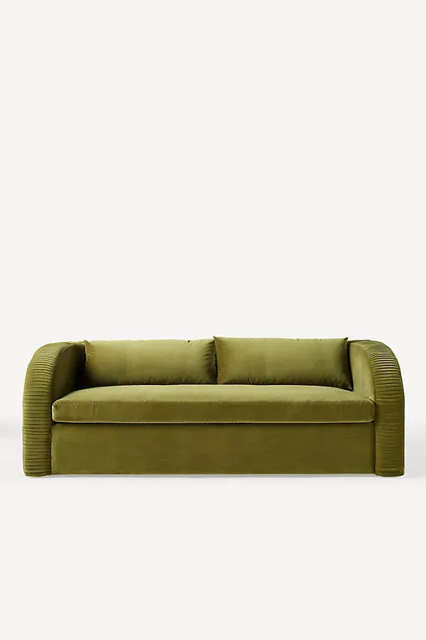 Cabot Velvet Sleeper Sofa - Green, Polyester by Anthropologie