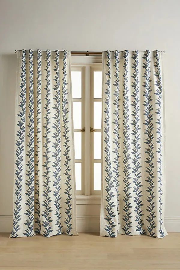 Calista Printed Floral Curtain - Beige, Cotton by Anthropologie