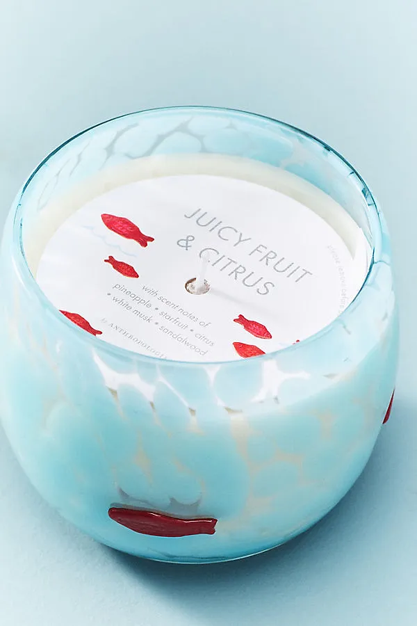 Candied Fish Summer Icon Small Glass Candle - Blue, Cotton product