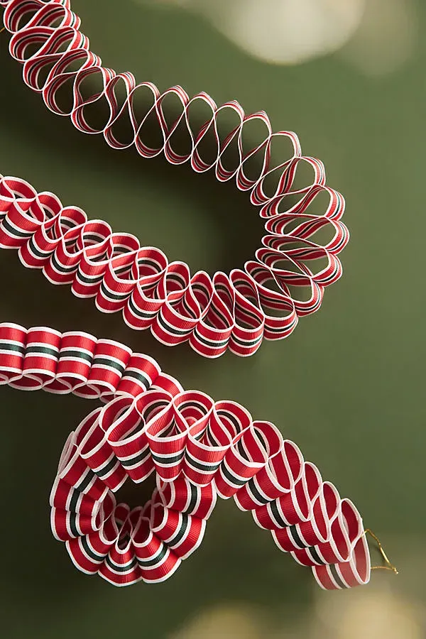 Candy Ribbon Striped Garland - Red, Polyester by Anthropologie