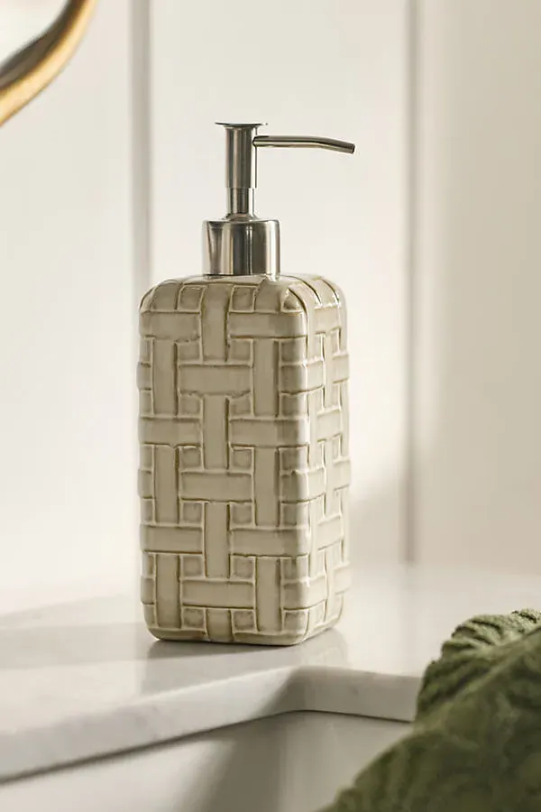 Cane Ceramic Woven Soap Dispenser - Beige by Anthropologie