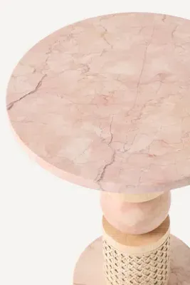 Canelia Round Side Table - Marble, Rattan product