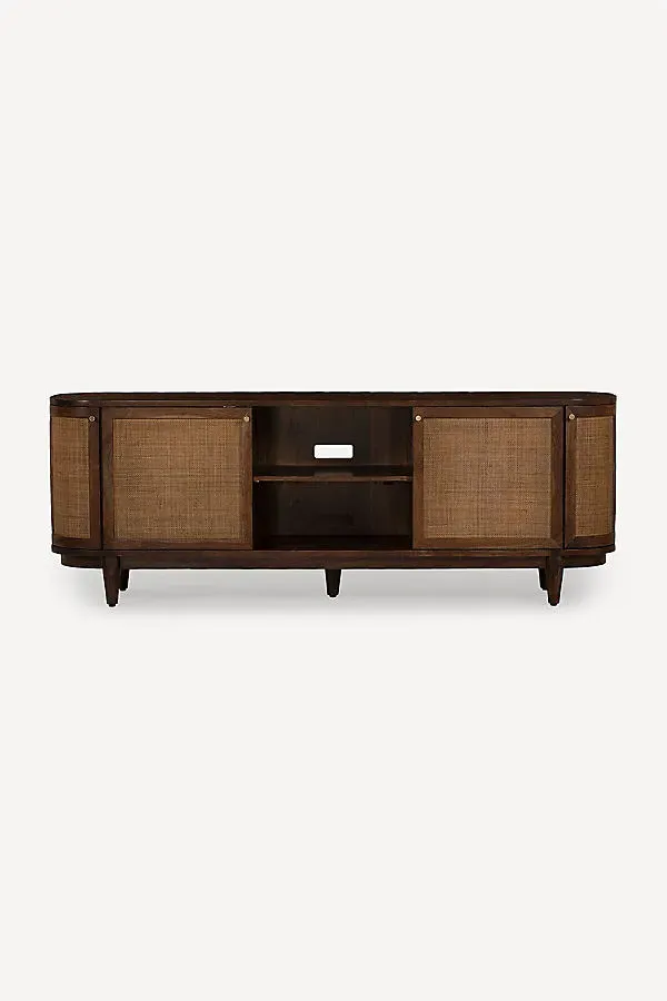 Canggu Acacia Cane Curved Media Stand - Brown by Anthropologie