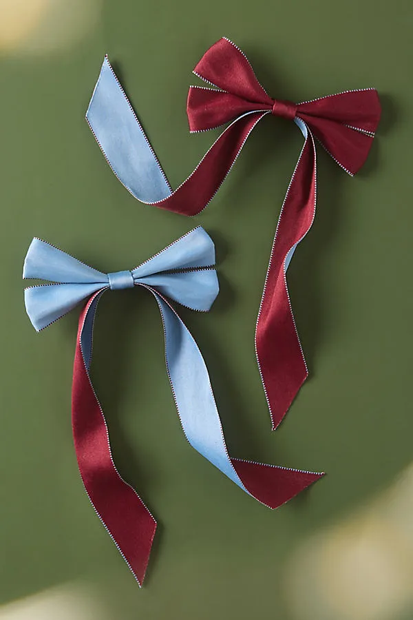 Carriage Clip-On Bow Ornament - Blue, Polyester by Anthropologie