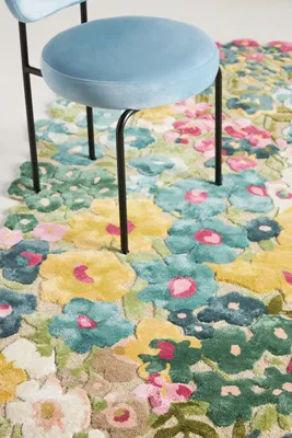 Cassia Hand Tufted Floral Rug - Yellow, Wool Blend by Anthropologie, image 2