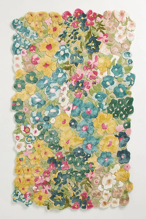 Cassia Hand Tufted Floral Rug - Yellow, Wool Blend by Anthropologie