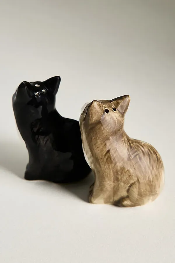 Cat Salt & Pepper Shakers - Grey, Ceramic product
