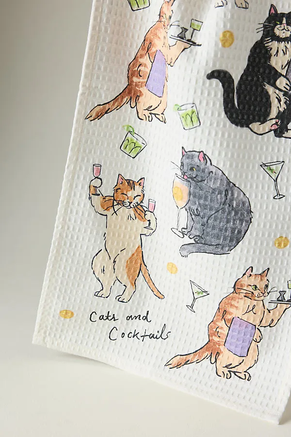 Cats & Cocktails Bar Towel - White, Cotton by Anthropologie, alternate view
