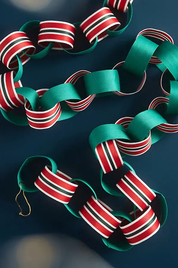 Chain Link Ribbon Garland - Green, Polyester by Anthropologie