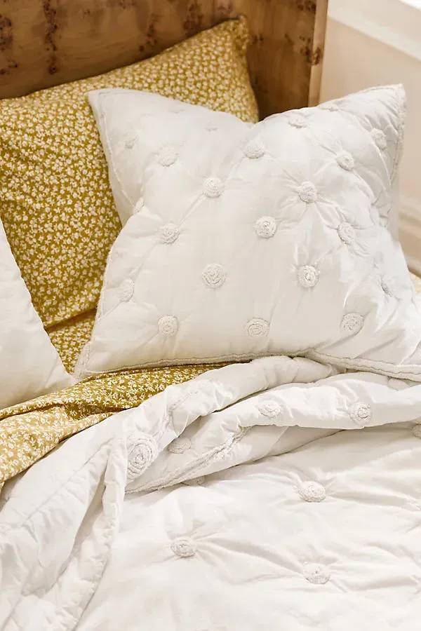Charlotte Queen Size Cotton Embroidered Quilt - White by Anthropologie
