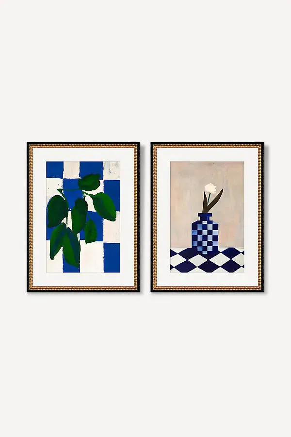 Checkered Botanicals Diptych Wall Art - Blue product