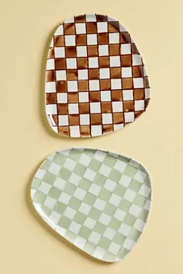 Checkered Trinket Tray - Green, Stoneware product