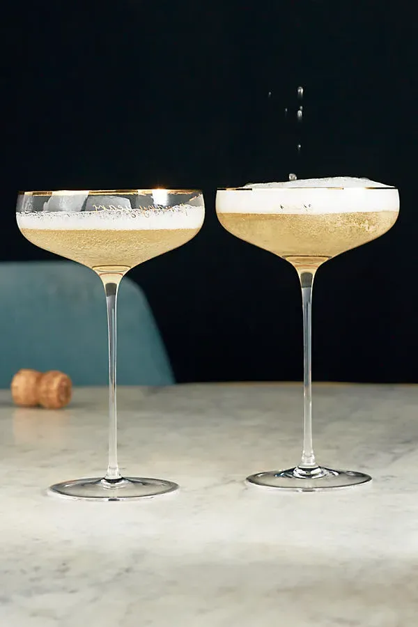 Cheers to Many Years Toasting Coupes Set of 2 - Gold, Glass by Anthropologie