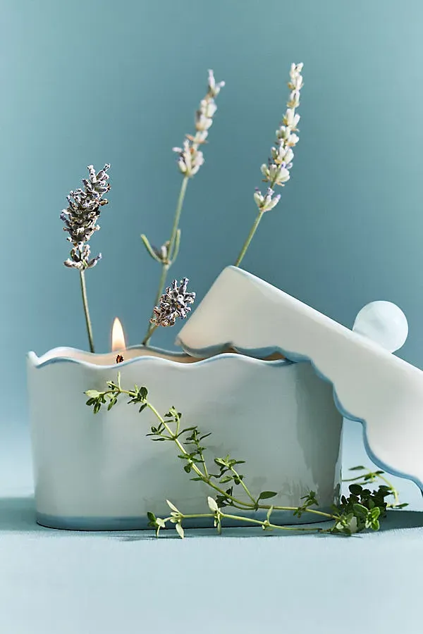 Cherie Floral Lavender & Thyme Lidded Porcelain Candle - Blue by Anthropologie