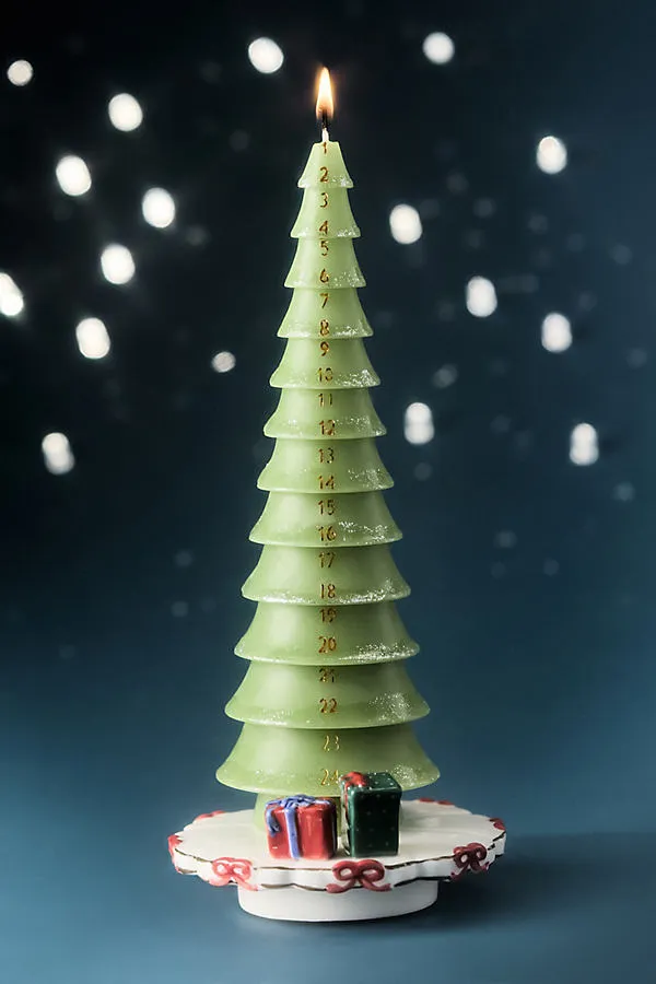 Christmas Tree Advent Calendar Candle Set - Green, Paraffin Wax by Anthropologie