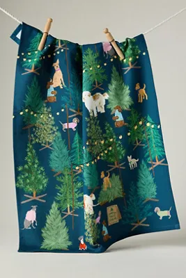 Christmas Tree Farm Cotton Dish Towel - Green by Anthropologie, alternate view