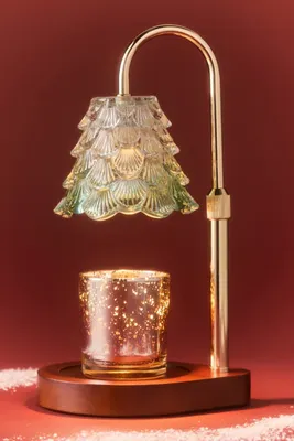 Christmas Tree Glass Shade Candle Warmer Lamp - Green by Anthropologie, alternate view