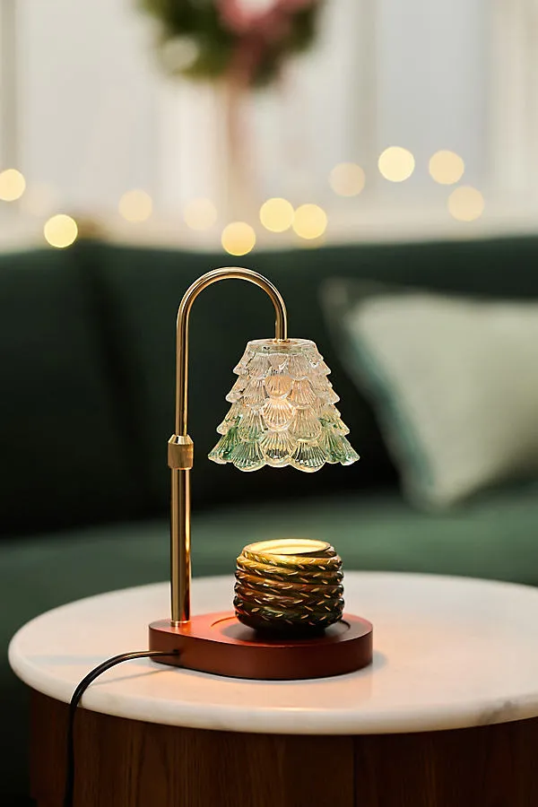 Christmas Tree Glass Shade Candle Warmer Lamp - Green by Anthropologie