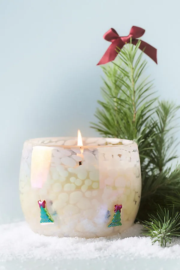 Christmas Tree Icon Balsam & Cedarwood Glass Candle - White by Anthropologie