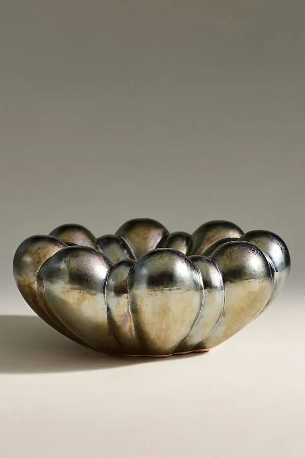 Chrome Floral Vessel - Silver, Stoneware by Anthropologie