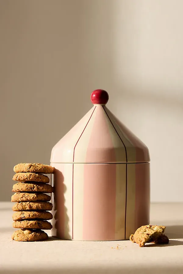 Cimmi Handpainted Lidded Jar - Pink, Stoneware by Anthropologie