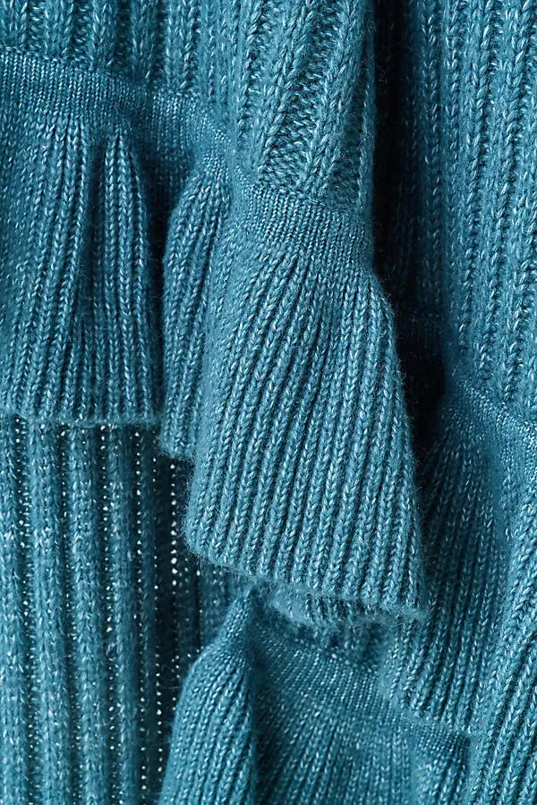 Cindy Ruffled Knit Throw Blanket - Blue, Wool Blend product