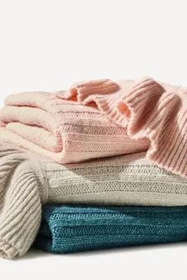 Cindy Wool Knit Ruffled Throw Blanket - Grey alternate view