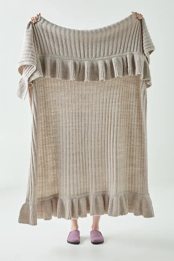 Cindy Wool Knit Ruffled Throw Blanket - Grey product