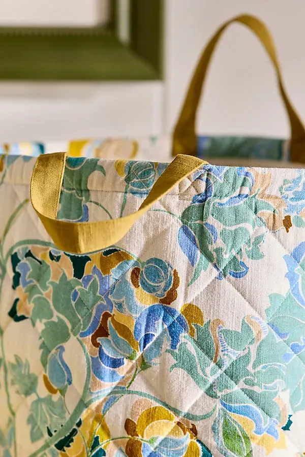 Claire De Quenetain Quilted Floral Basket - Beige, Cotton product