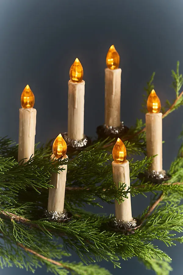 Clip-On Light-Up Candles Set of 6 - White, Plastic by Anthropologie