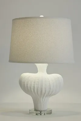 Colette Ceramic Table Lamp - White, Linen product