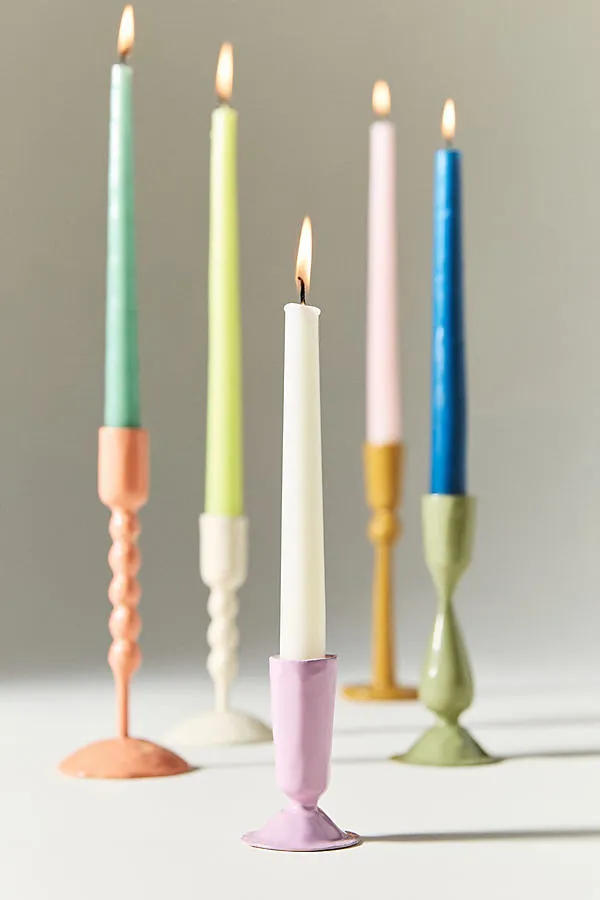 Cora Enamel Candle Holders - White, Iron by Anthropologie