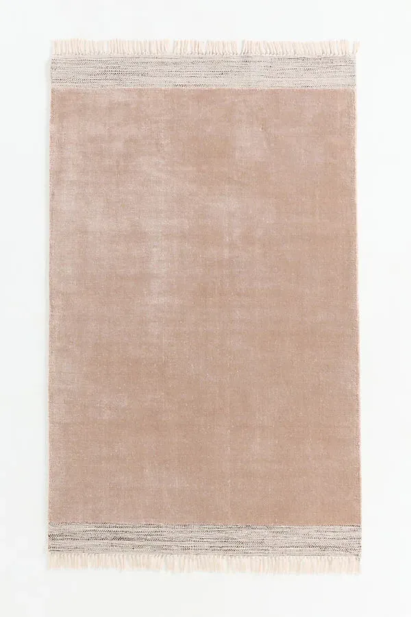 Corby Fringed Rug - Beige, Polyester/Cotton by Anthropologie