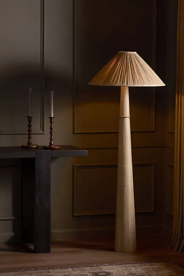 Cordelia Ruched Raw Silk Floor Lamp - Beige by Anthropologie