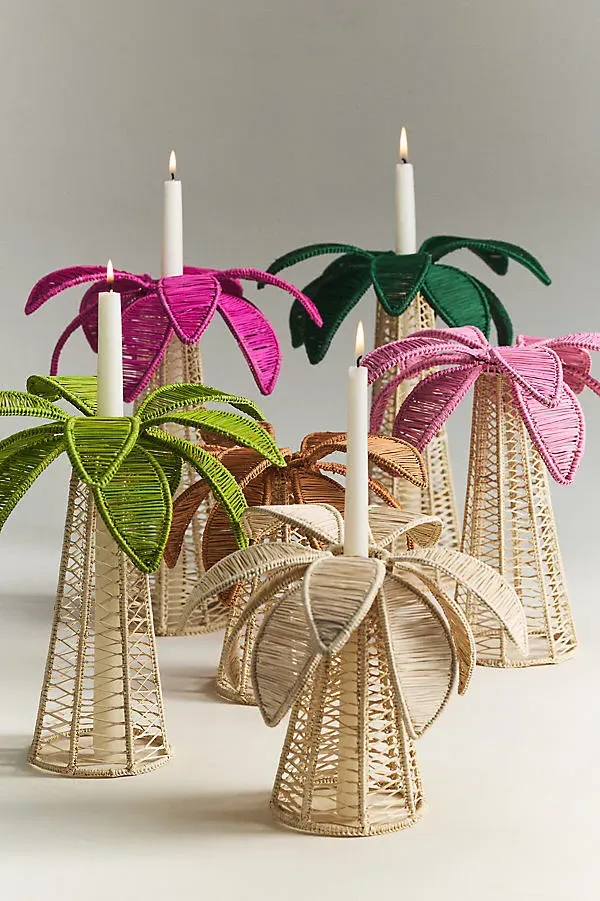 Coro Cora Palm Tree Candleholder - Yellow, Iraca Palm Fiber product