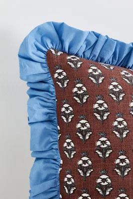 Cotton Block-Print Ruffle Pillow - Brown product