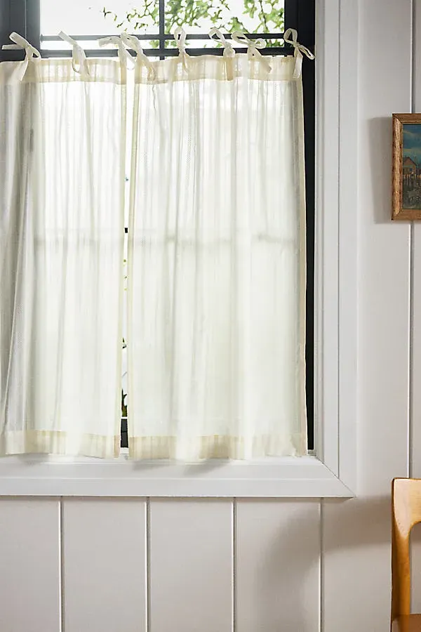 Cotton Dobby Striped Sheer Tie-Top Café Curtains Set of 2 product