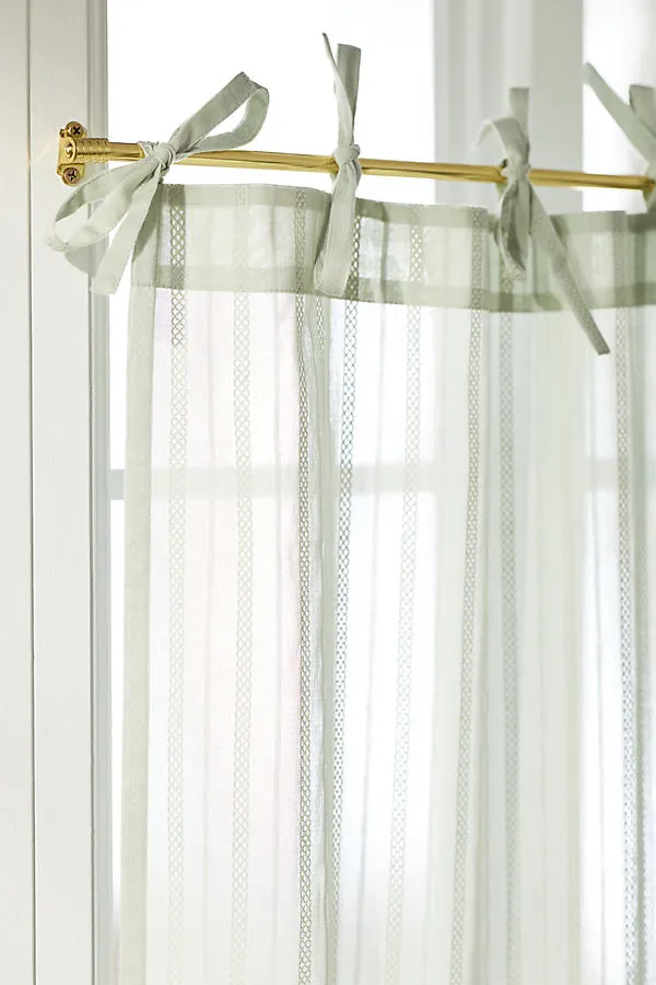 Cotton Dobby Striped Sheer Tie-Top Café Curtains Set of 2 product
