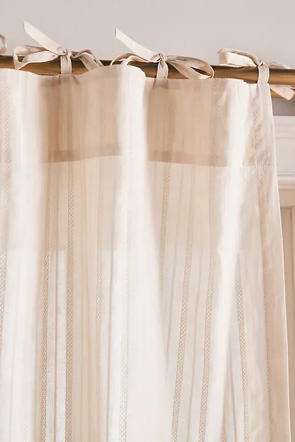 Cotton Dobby Striped Sheer Tie-Top Curtain - Beige product