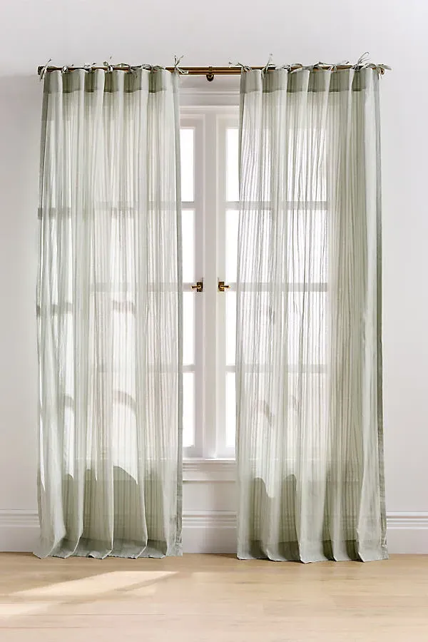 Cotton Dobby Striped Sheer Tie-Top Curtain - Green product