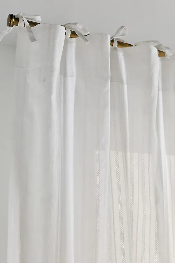 Cotton Dobby Striped Sheer Tie-Top Curtain - White, Cotton by Anthropologie, image 2